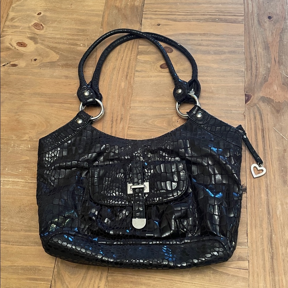 Lov&E Black Croc-Embossed Women's Bag